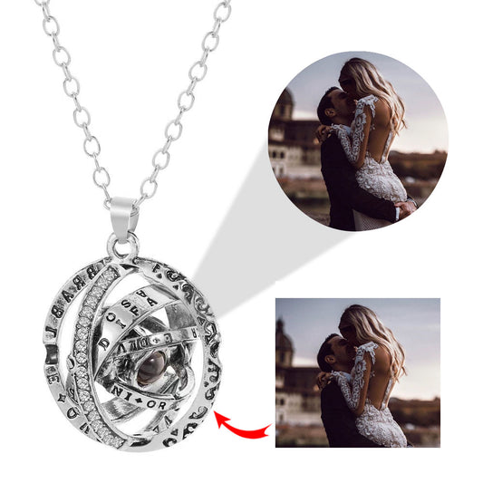 Custom Rotatable Spherical Pendant Astrolabe Projection Necklace Clavicle Chain