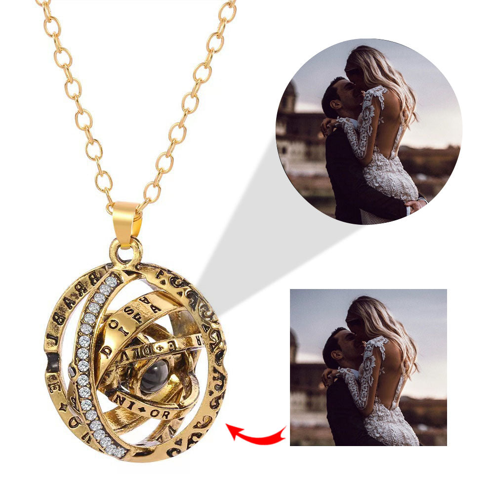 Custom Rotatable Spherical Pendant Astrolabe Projection Necklace Clavicle Chain