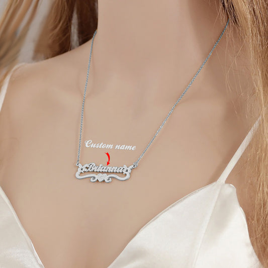 Custom Name Necklace Heart Shape & Butterfly Rhinestone Clavicle Chain