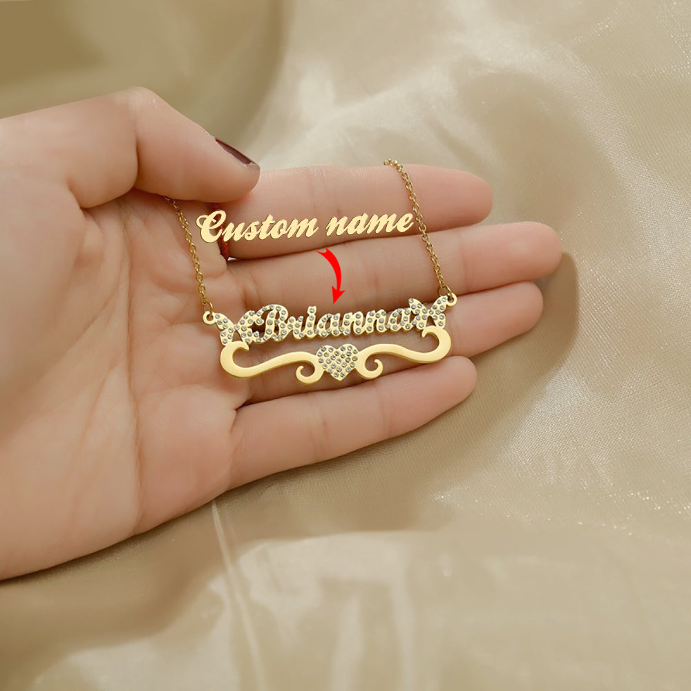 Custom Name Necklace Heart Shape & Butterfly Rhinestone Clavicle Chain