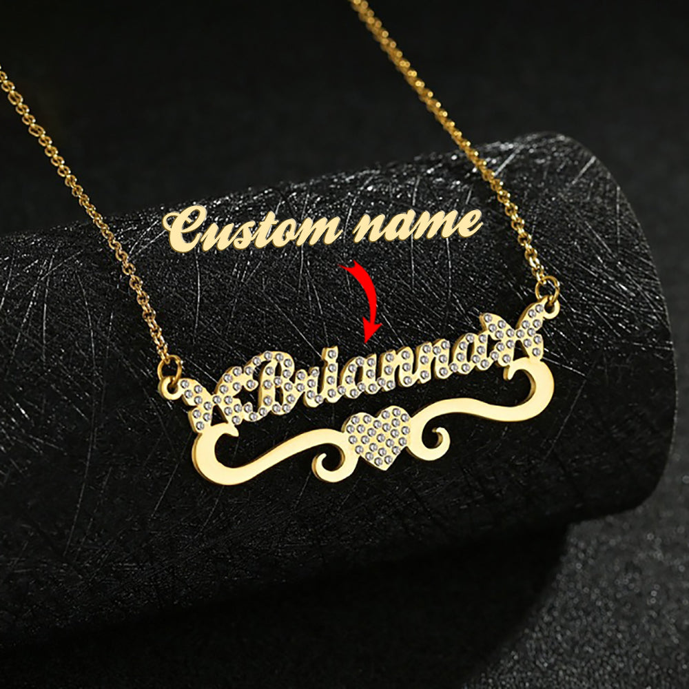 Custom Name Necklace Heart Shape & Butterfly Rhinestone Clavicle Chain