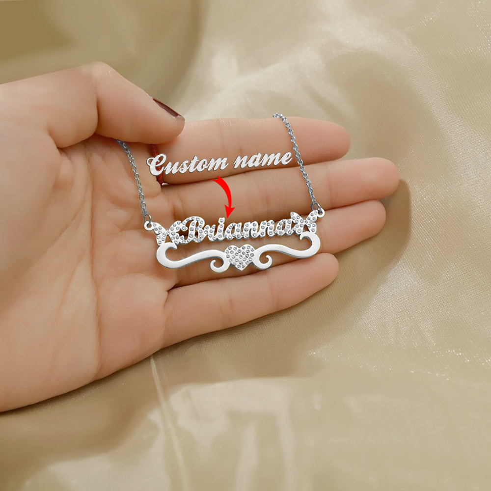 Custom Name Necklace Heart Shape & Butterfly Rhinestone Clavicle Chain