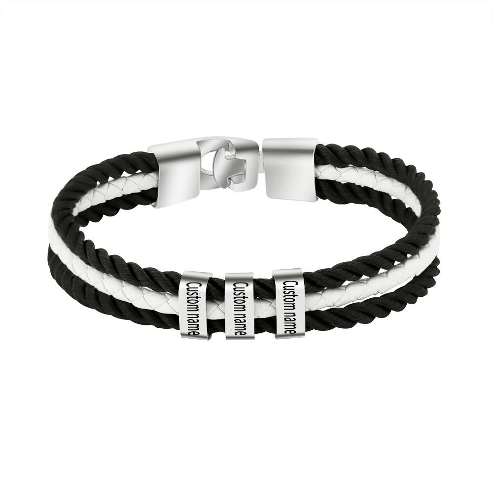 Custom Name Two-Tone Braided Leather Bracelet Personalized Wristband