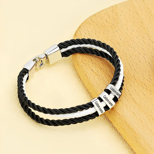 Custom Name Two-Tone Braided Leather Bracelet Personalized Wristband