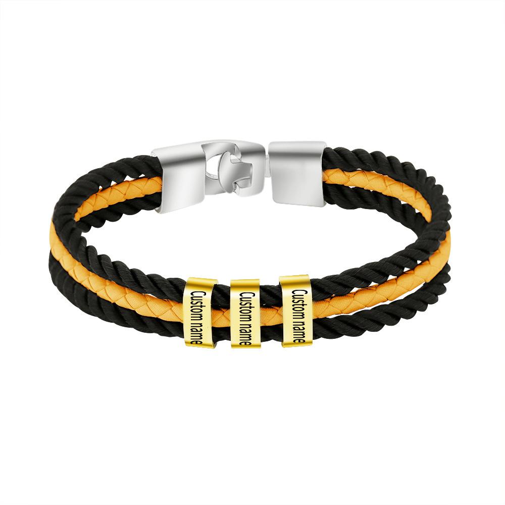 Custom Name Two-Tone Braided Leather Bracelet Personalized Wristband