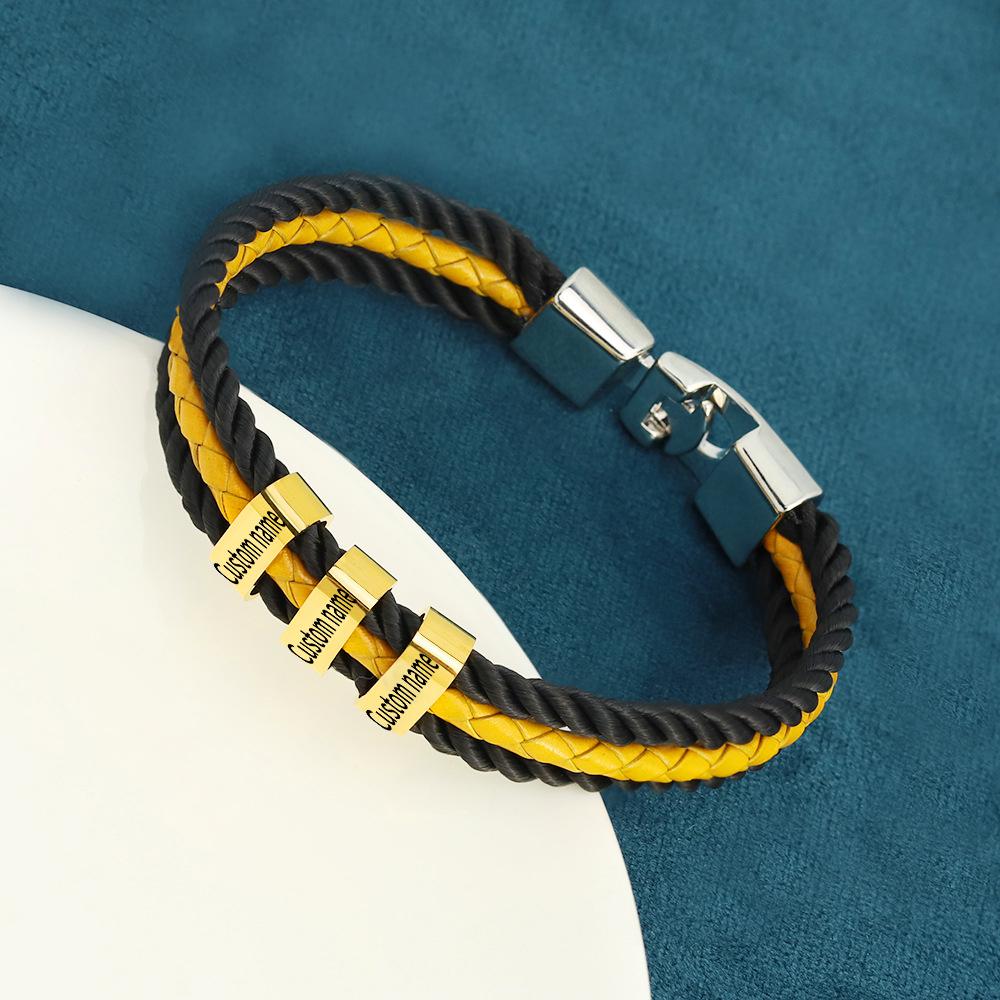 Custom Name Two-Tone Braided Leather Bracelet Personalized Wristband
