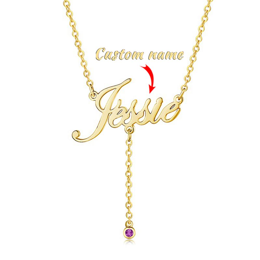 Personalized Vertical Cursive Name Necklace with Birth Month Flower Custom Any Name