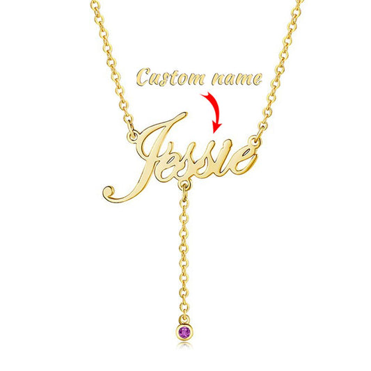 Personalized Vertical Cursive Name Necklace with Birth Month Flower Custom Any Name