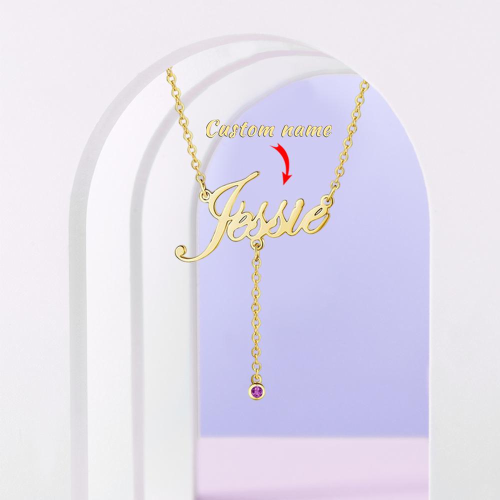 Personalized Vertical Cursive Name Necklace with Birth Month Flower Custom Any Name