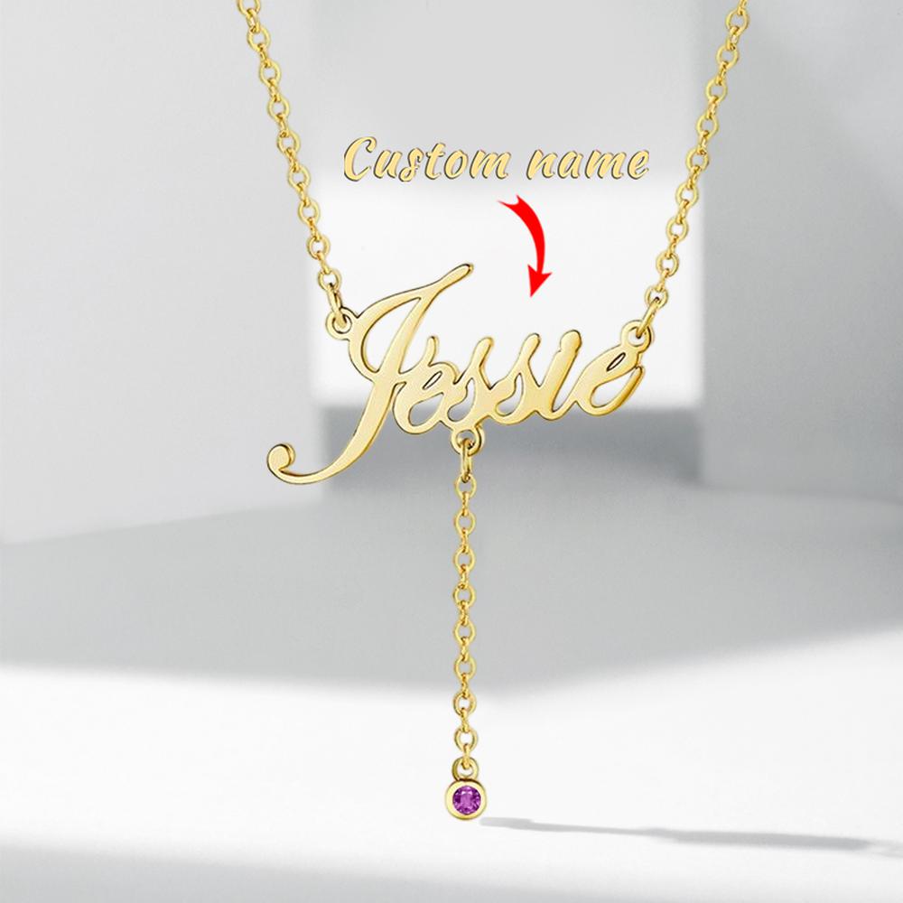 Personalized Vertical Cursive Name Necklace with Birth Month Flower Custom Any Name