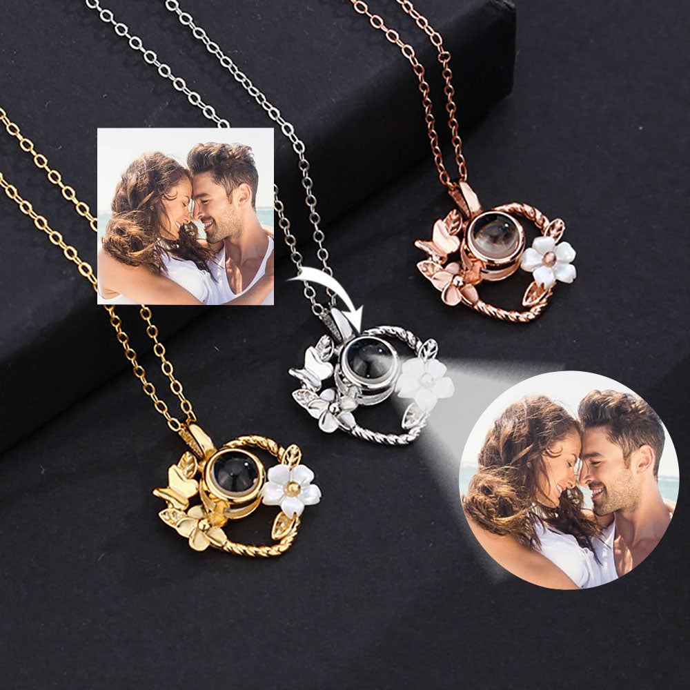 Custom Projection Necklace Flower Heart Shape Pendant Clavicle Chain