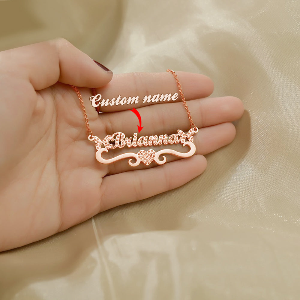 Custom Name Necklace Heart Shape & Butterfly Rhinestone Clavicle Chain